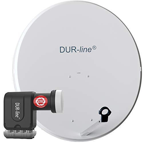 DUR-line MDA 90 Hellgrau - Digiatale 8 Teilnehmer Satellitenschüssel Komplett-Anlage mit +Ultra Octo - LNB [Camping, Astra 19,2°, DVB-S/S2, Full HD, 4K, 3D] von DUR-line