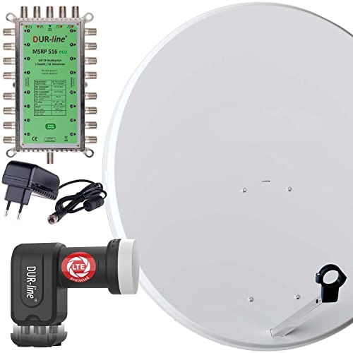 DUR-line MDA 90 Hellgrau - Digitale 16 Teilnehmer Satellitenschüssel Komplett-Anlage mit Premium Multischalter und LNB [Camping, Astra 19,2°, DVB-S/S2, Full HD, 4K, 3D] von DUR-line