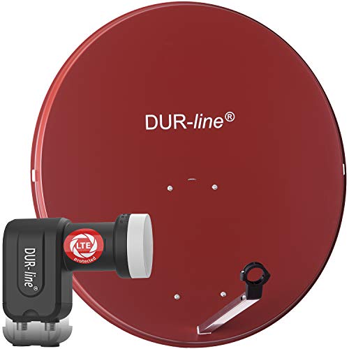 DUR-line MDA 90 Rot - Digiatale 2 Teilnehmer Satellitenschüssel Komplett-Anlage mit +Ultra Twin - LNB [Camping, Astra 19,2°, DVB-S/S2, Full HD, 4K, 3D] von DUR-line