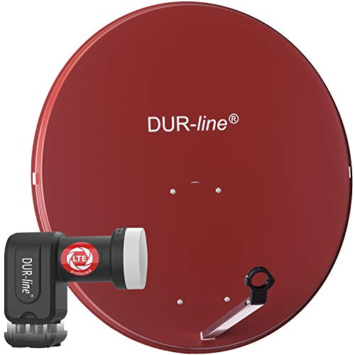 DUR-line MDA 90 Rot - Digiatale 4 Teilnehmer Satellitenschüssel Komplett-Anlage mit +Ultra Quad - LNB [Camping, Astra 19,2°, DVB-S/S2, Full HD, 4K, 3D] von DUR-line