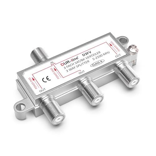 DUR-line SAT & BK-Verteiler - 3-Fach Splitter - voll geschirmt - Unicable & HD tauglich - für Sat-Anlagen DVB-S2 - BK, UKW, DC-Durchlass, TV Antennen von DUR-line