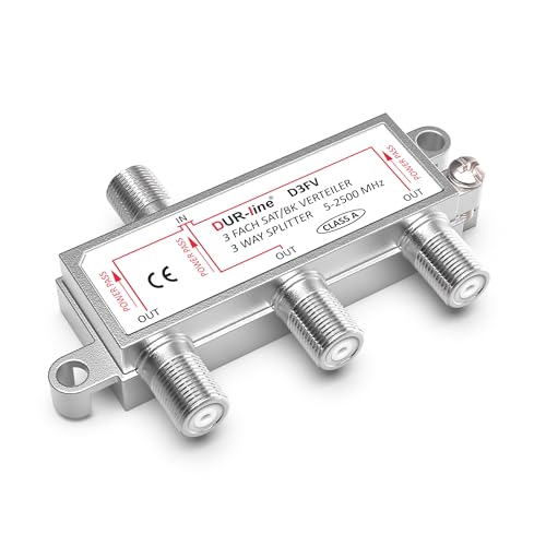 DUR-line SAT & BK-Verteiler - 3-Fach Splitter - voll geschirmt - Unicable & HD tauglich D3FV - für Satelliten-Anlagen(DVB-S2) - BK - UKW Radio - DC-Durchlass - TV Antennen Fernseh Verteiler von DUR-line