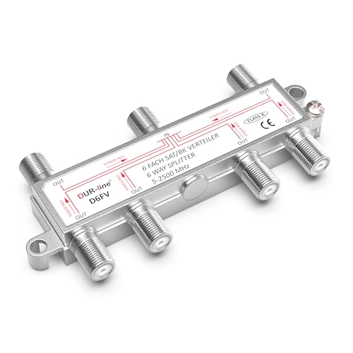 DUR-line SAT & BK-Verteiler - 6-Fach Splitter - voll geschirmt - Unicable & HD tauglich - für Sat-Anlagen DVB-S2 - BK, UKW, DC-Durchlass, TV Antennen von DUR-line