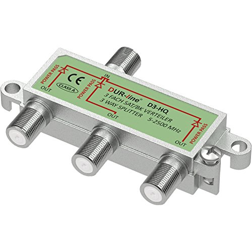 DUR-line SAT & BK-Verteiler HQ - 3-Fach Splitter - voll geschirmt - Unicable & HD tauglich D3-HQ - für Satelliten-Anlagen(DVB-S2) - BK - UKW Radio - DC-Durchlass - TV Antennen Fernseh Verteiler von DUR-line