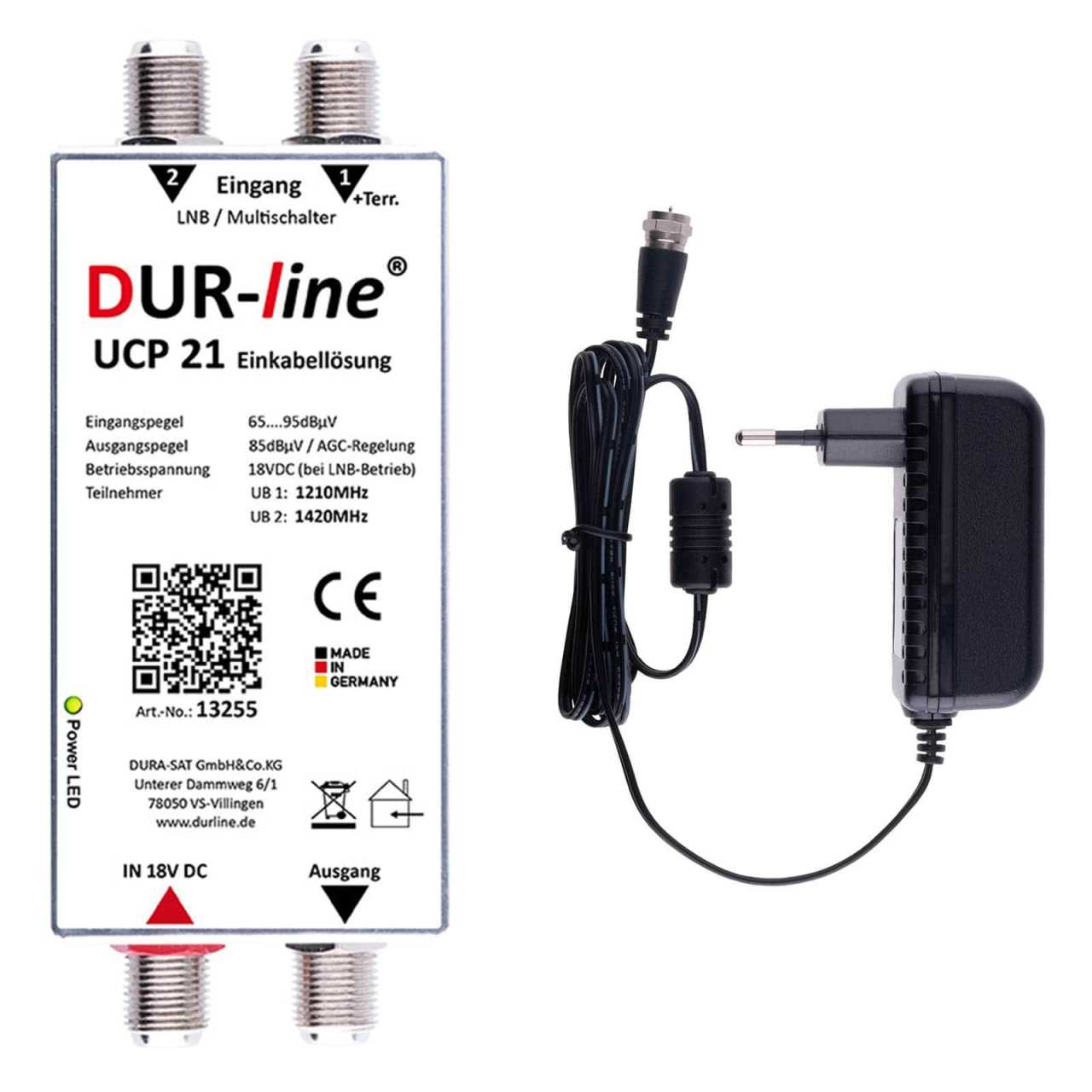DUR-line UCP 21 Set mit Netzteil - SAT SCR Einkabellösung 2 Receiver/TV über 1 Kabel von DUR-line