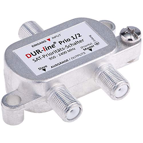 SAT-Prioritäts-Schalter von DUR-line - verteilt/schaltet 1 LNB auf 2 Receiver/TV - voll geschirmt - für Satelliten-Anlagen(DVB-S/S2) [Fernseh Verteiler Splitter Umschalter Vorrang-Schalter] von DUR-line