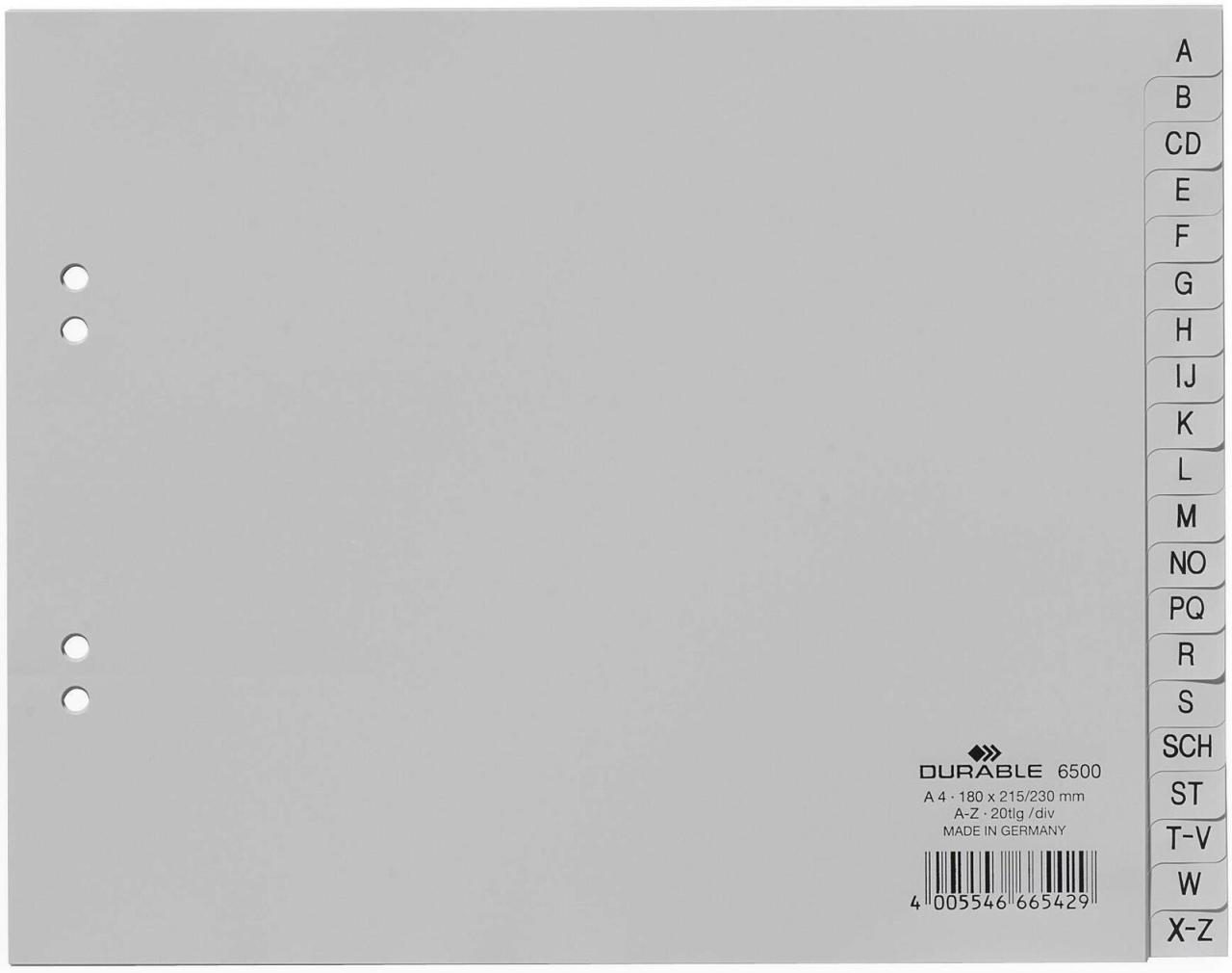DURABLE A-Z teildeckendes Ordnerregister A4 - 20-teilig - grau DURABLE A-Z teildeckendes Ordnerregister A4 - 20-teilig - grau von DURABLE