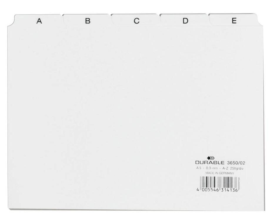 DURABLE Karteikartenregister DIN A5 quer A-Z - weiß DURABLE Karteikartenregister DIN A5 quer A-Z - weiß von DURABLE
