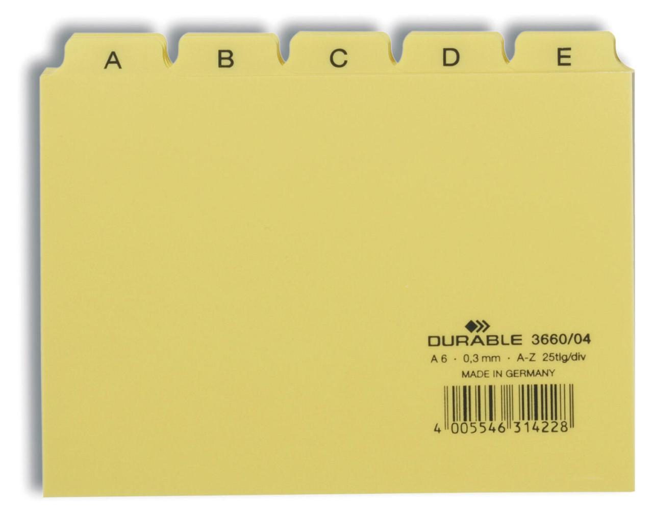 DURABLE Karteikartenregister A-Z gelb für DIN-A6-Karteikästen von DURABLE