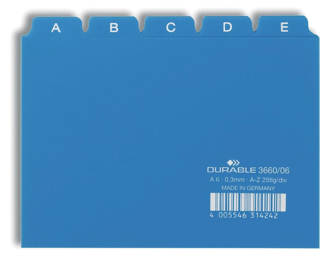 DURABLE Karteikartenregister A-Z blau für DIN-A6-Karteikästen DURABLE Karteikartenregister A-Z blau für DIN-A6-Karteikästen von DURABLE