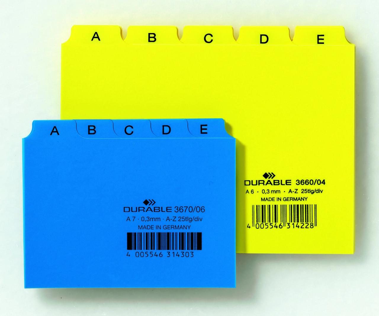 DURABLE Karteikartenregister A-Z blau für DIN-A7-Karteikästen DURABLE Karteikartenregister A-Z blau für DIN-A7-Karteikästen von DURABLE