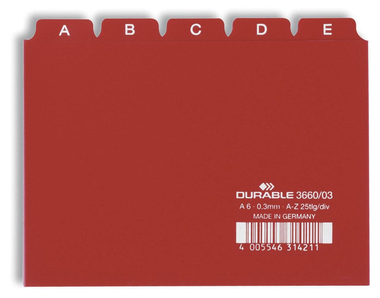 DURABLE Karteikartenregister A-Z rot für DIN-A6-Karteikästen DURABLE Karteikartenregister A-Z rot für DIN-A6-Karteikästen von DURABLE