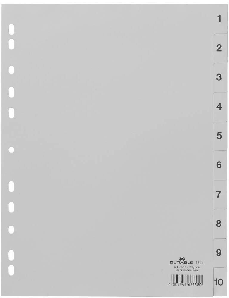 DURABLE Ordnerregister A4 nummeriert - 10-teilig - grau von DURABLE