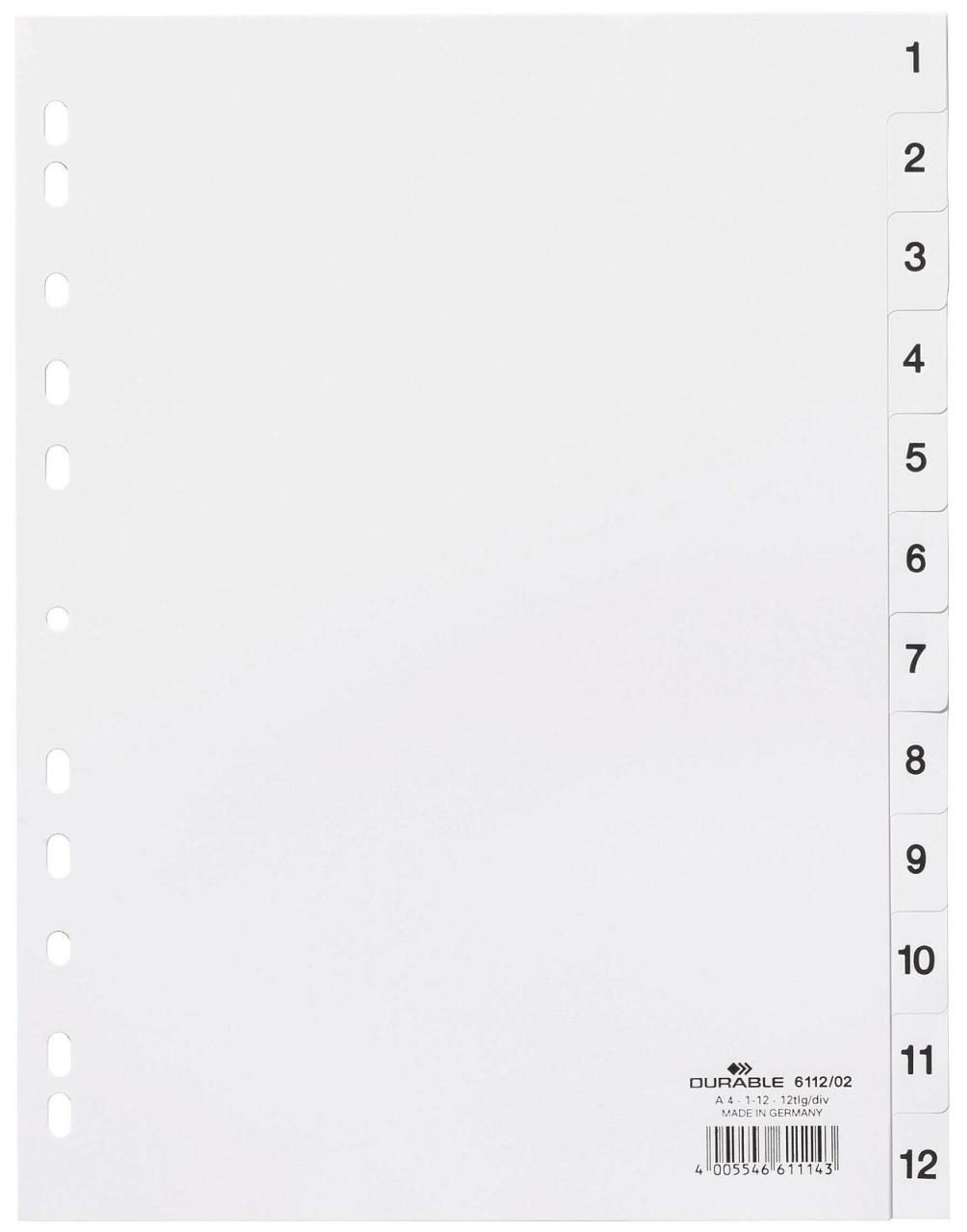 DURABLE Ordnerregister A4 nummeriert - 12-teilig - weiß von DURABLE