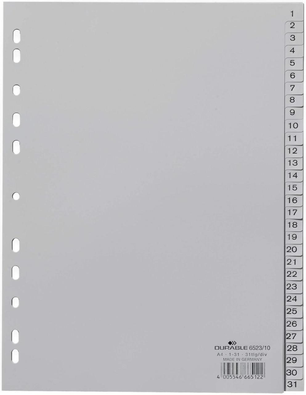 DURABLE Ordnerregister A4 nummeriert - 31-teilig - grau von DURABLE