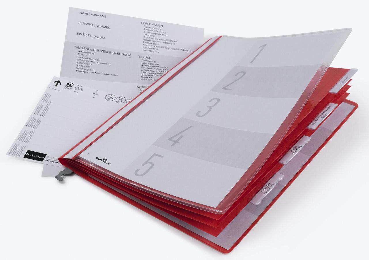 DURABLE Personalhefter DIN A4 kaufmännische Heftung rot von DURABLE
