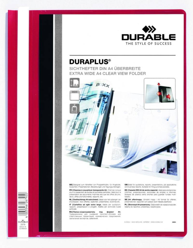 DURABLE Präsentationshefter DURAPLUS für DIN A4 überbreit rot von DURABLE