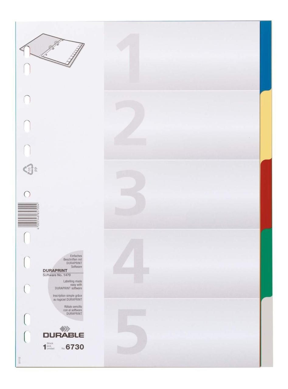 DURABLE Register A4 5-tlg. mit farbigen Taben und Deckblatt PP von DURABLE