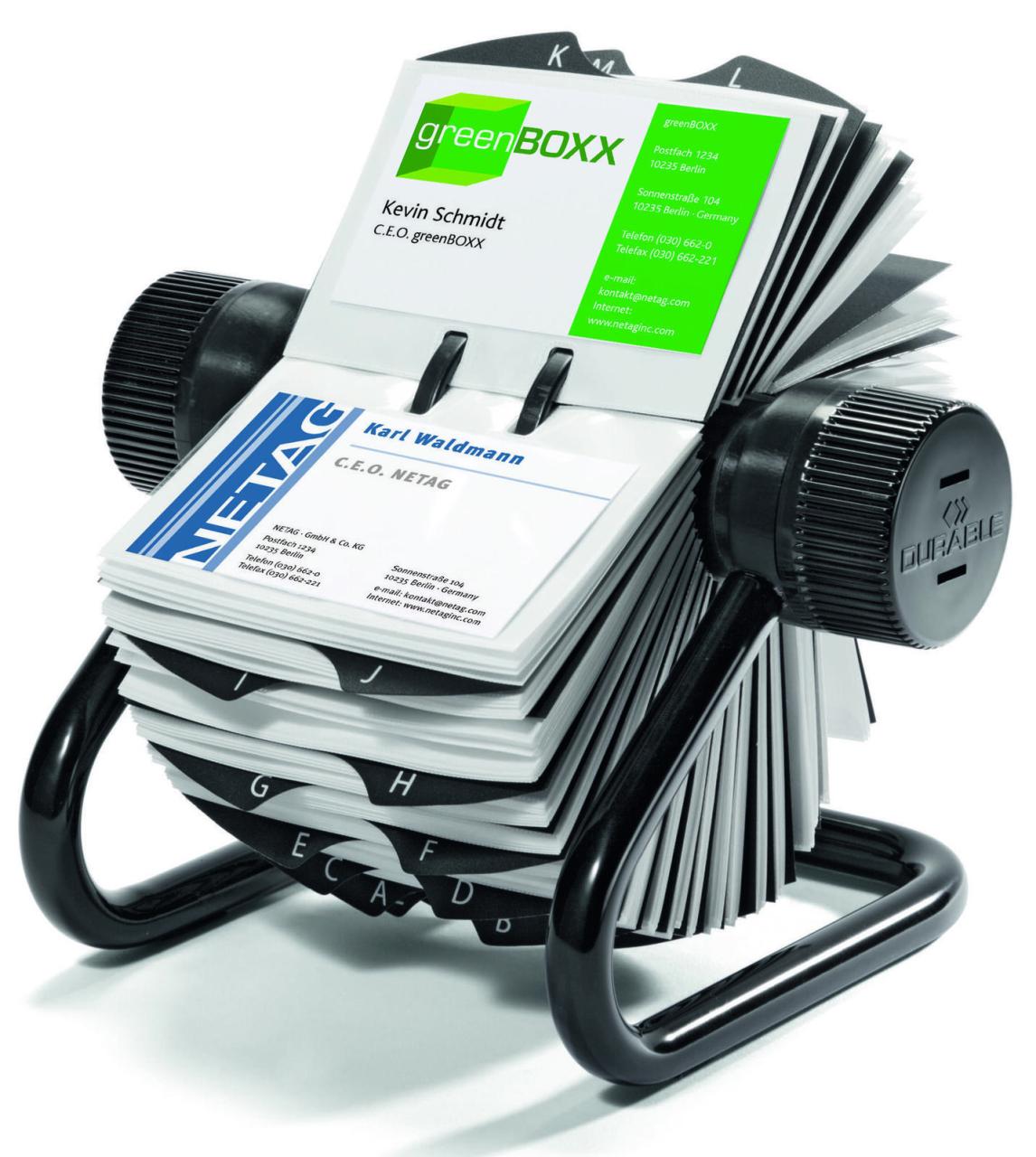 DURABLE Visitenkarten-Rollkartei schwarz, für Visitenkarten bis Größe 95 x 60 mm DURABLE Visitenkarten-Rollkartei schwarz, für Visitenkarten bis Größe 95 x 60 mm von DURABLE