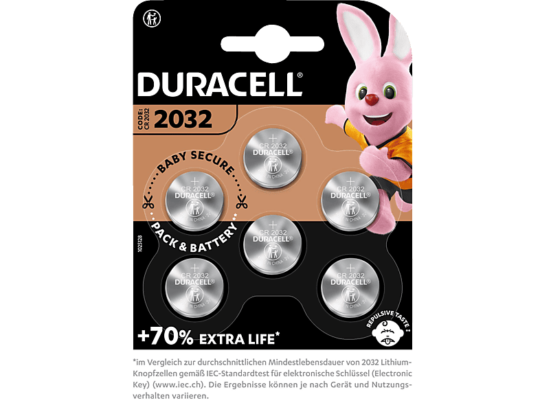 DURACELL CR2032 Lithium Knopfzelle 6 Stück von DURACELL