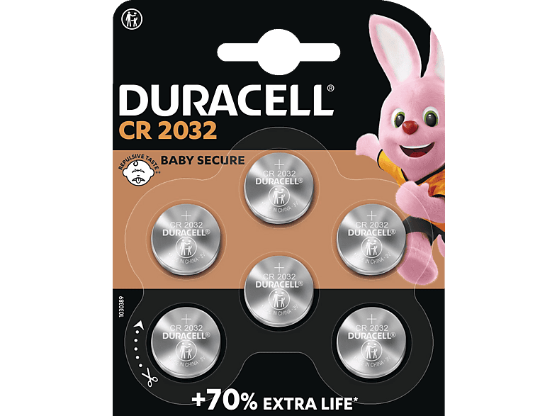 DURACELL CR2032 Lithium Knopfzelle, Lithium, 3 Volt 6 Stück von DURACELL