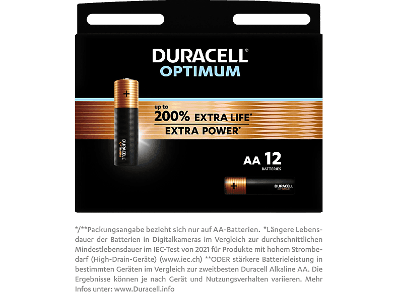 DURACELL OPTIMUM AA (Alkaline) Batterie 12 Stück von DURACELL