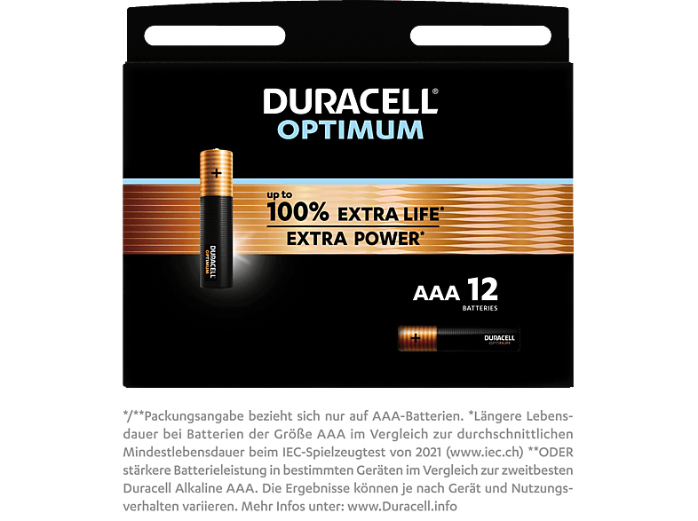 DURACELL OPTIMUM AAA (Alkaline) Batterie 12 Stück von DURACELL
