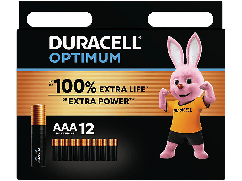 DURACELL Optimum AAA (Alkaline) Batterie, Alkaline, 1.5 Volt 12 Stück von DURACELL