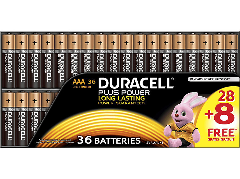 DURACELL Plus Power AAA Batterien, Alkaline, 1.5 Volt 36 Stück von DURACELL