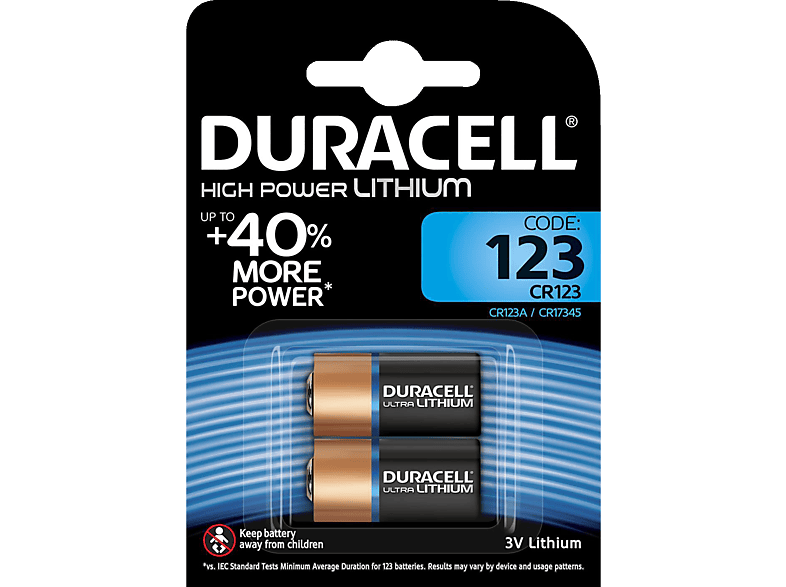 DURACELL Specialty Ultra CR123A Batterie, Lithium, 3 Volt 2 Stück von DURACELL