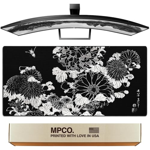 MPCO Chrysanthemen und Biene, von Hokusai, großes Gaming-Mauspad, Ganzkörper-Mauspad, DuraGlyde-Stoff (groß (91,4 x 43,2 cm) von DURAGLYDE