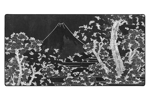 Mount Fuji with Cherry Trees in Bloom Mauspad für Ihren Schreibtisch, Größe L, 91,4 x 43,2 cm, Schwarz / Weiß von DURAGLYDE