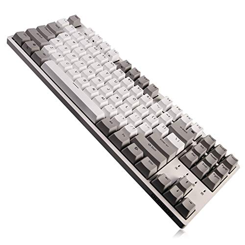 DURGOD Mechanische Gaming Tastatur Cherry MX Blue Schalter 87 Tasten Tenkeyless N-Key Rollover für Gamer (Weiß) von DURGOD
