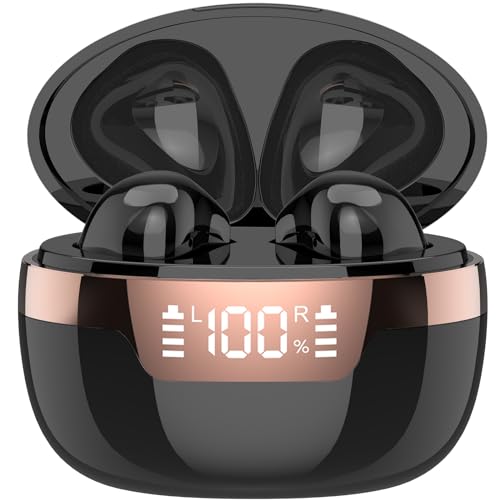 DUSONLAP Bluetooth Kopfhörer, Mini Kopfhörer Kabellos Bluetooth 5.3 mit Mikrofon, 47Std Premium-Tiefbass Wireless Kopfhörer mit LED Anzeige, Leichtes Design, IP7 wasserdichte 2024 Schwarz von DUSONLAP