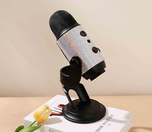 DUWUZEST Sparkling Blue Yeti Pop-Filter – niedliches Klettverschluss-Design, glitzernde Diamant-glänzende Hülle, kompatibel mit Blue Yeti Mikrofonen (Silber) (glitzerndes Silber) von DUWUZEST