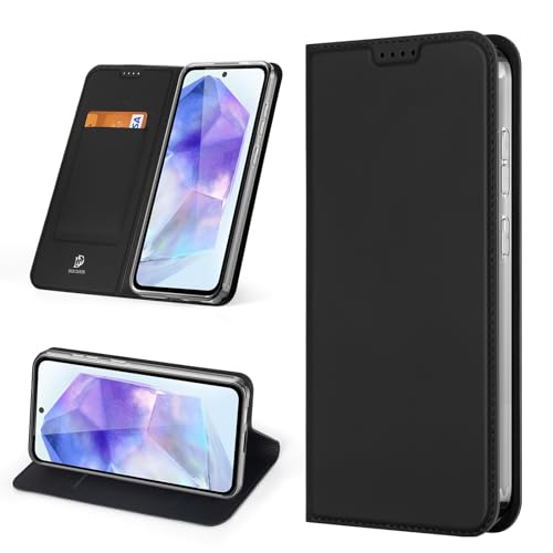 DUX DUCIS Handyhülle für Samsung Galaxy A55 5G Hülle, Leder für Galaxy A55 5G Hülle Klappbar Leder Flip Case Standfunktion Magnet Kartenfach Schutzhülle Klapphülle für Samsung A55 5G (Schwarz) von DUX DUCIS