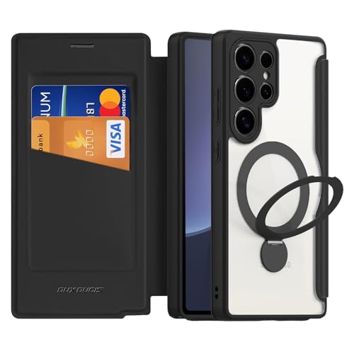 DUX DUCIS Handyhülle für Samsung Galaxy S25 Ultra 5G Hülle Premium PU Leder Flip Case 360° Drehbar Magnetischer Ständer Schutzhülle mit [RFID Blocker] [Kartenfach] für Samsung Galaxy S25 Ultra-Schwarz von DUX DUCIS