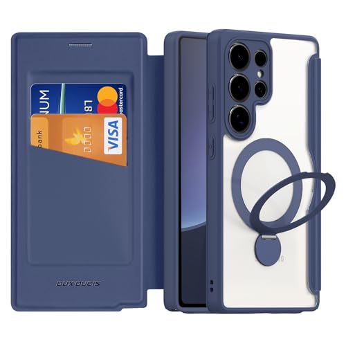 DUX DUCIS Handyhülle für Samsung Galaxy S25 Ultra 5G Hülle Premium PU Leder Flip Case 360° Drehbar Magnetischer Ständer Schutzhülle mit [RFID Blocker] [Kartenfach] für Samsung Galaxy S25 Ultra-Blau von DUX DUCIS