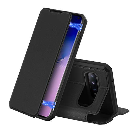 DUX DUCIS Hülle für Samsung Galaxy S10, Premium Handyhülle Leder Klappbar Flip Case Magnetisch Klapphülle Lederhülle Schutzhülle für Samsung Galaxy S10 Tasche (Schwarz) von DUX DUCIS