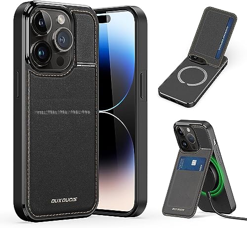 DUX DUCIS Hülle für iPhone 14 Pro Leder Handyhülle mit Ständer Kartenfach RFID Schutzhülle Kompatibel mit MagSafe Wallet Stoßfeste Case für iPhone 14 Pro (6,1", Schwarz) von DUX DUCIS