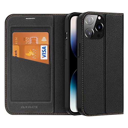 DUX DUCIS Hülle für iPhone 14 Pro Max, Premium Leder Klappbar Magnetic Flip Case Schutzhülle Handyhülle für Apple iPhone 14 Pro Max Tasche (Schwarz) von DUX DUCIS