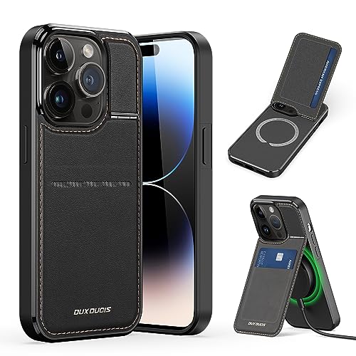 DUX DUCIS Hülle für iPhone 14 Pro Max Leder Handyhülle mit Ständer Kartenfach RFID Schutzhülle Kompatibel mit MagSafe Wallet Stoßfeste Case für iPhone 14 Pro Max (6,7", Schwarz) von DUX DUCIS