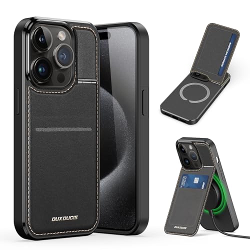 DUX DUCIS Hülle für iPhone 15 Pro Leder Handyhülle mit Ständer Kartenfach RFID Schutzhülle Kompatibel mit MagSafe Wallet Stoßfeste Case für iPhone 15 Pro (6,1", Schwarz) von DUX DUCIS