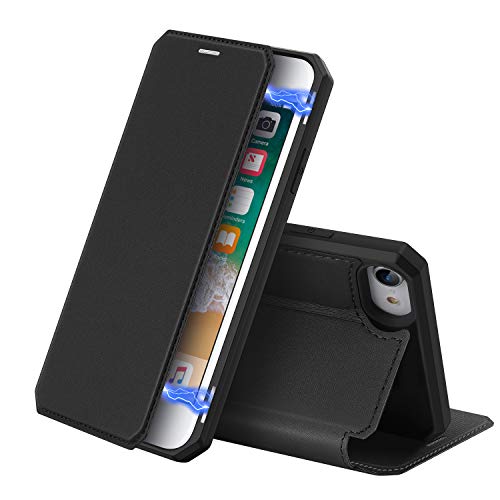 DUX DUCIS Hülle für iPhone SE 2022 / iPhone SE 2020 / iPhone 7 / iPhone 8, Premium Leder Klappbar Magnetic Flip Schutzhülle Handyhülle für Apple iPhone SE 2022 / SE 2020/7 / 8 (Schwarz) von DUX DUCIS