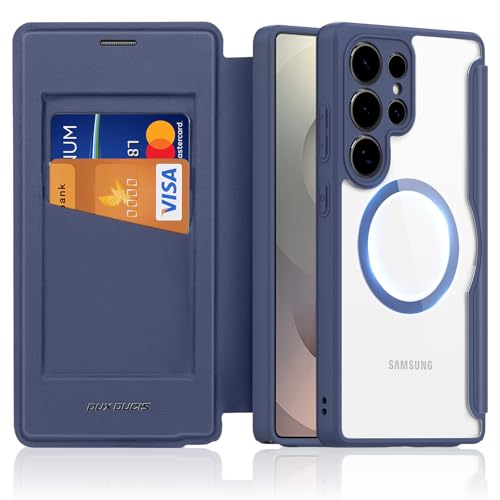 DUX DUCIS Magnetische Hülle für Samsung Galaxy S25 Ultra Kompatibel mit MagSafe, Anti-Kratzer Leder Flip Case Klapphülle [RFID Blocker][Kartenfächer] Stoßfeste Handyhülle für S25 Ultra(Blau) von DUX DUCIS