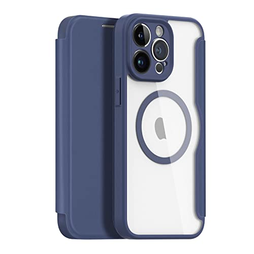 DUX DUCIS [Skin X Pro Series Case Designed for Apple iPhone 14 Pro Max, Flip PU Leather MagSafe Case with Card Slot, Clear Transparent Hard PC Back - Blue von DUX DUCIS