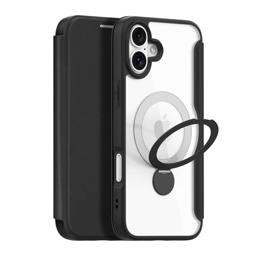 DUX DUCIS [Skin X Pro mit 360°-Ring-Ständer Serie Hülle entworfen für Apple iPhone 16, Flip PU Leder MagSafe Cover mit Sand und Kartenschlitz, Klar Transparent Harte PC Rückseite - Schwarz DUX DUCIS [Skin X Pro mit 360°-Ring-Ständer Serie Hülle entworfen für Apple iPhone 16, Flip PU Leder MagSafe Cover mit Sand und Kartenschlitz, Klar Transparent Harte PC Rückseite - Schwarz von DUX DUCIS