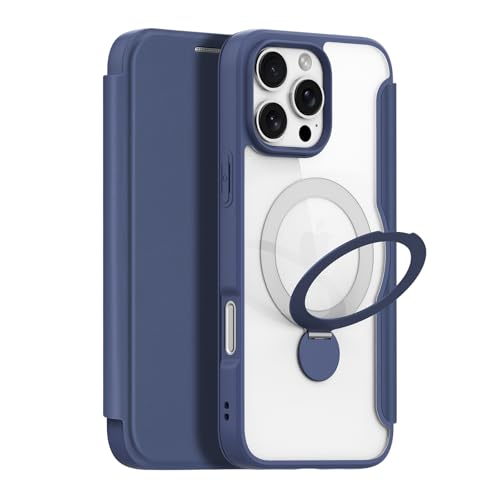 DUX DUCIS [Skin X Pro mit 360°-Ring-Ständer Serie Hülle, entworfen für Apple iPhone 16 Pro Max, PU Leder MagSafe Hülle mit Sand und Kartenfach, Flip Phone Cover - Blau DUX DUCIS [Skin X Pro mit 360°-Ring-Ständer Serie Hülle, entworfen für Apple iPhone 16 Pro Max, PU Leder MagSafe Hülle mit Sand und Kartenfach, Flip Phone Cover - Blau von DUX DUCIS
