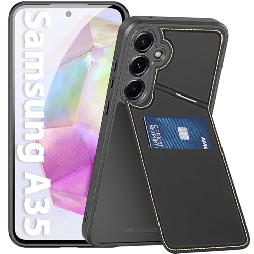 DUX DUCIS für Samsung Galaxy A35 5G Hülle mit Ständer, [RFID-Blockierung] [2 Kartenfach] Stoßfestes PU Leder Handyhülle Schutzhülle für Galaxy A35 2024, Schwarz von DUX DUCIS