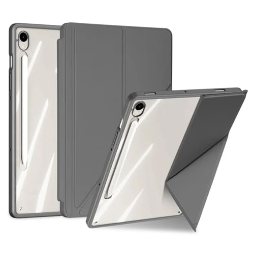 DUX DUCIS [Magi] Schutzhülle für Samsung Galaxy Tab S9/S9 FE, abnehmbare Schutzhülle mit V-Faltung, transparenter Rückseite und automatischer Wake-/Sleep-Funktion, mit Stifthalter, Grau von DUX DUCIS